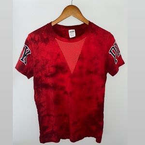 SOLD ON MERCARI VS PINK red tiedye mesh v neck